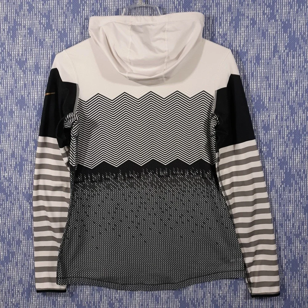 Nike Pro Hoodie Womens Size XL Black White Geometric Athletic Dri-Fit